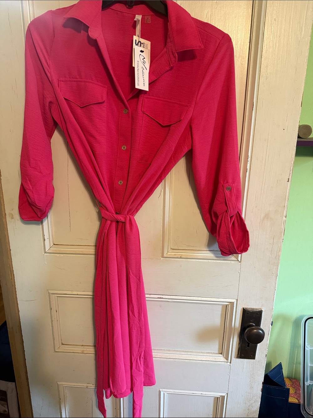 NY Collection Bright Pink Button-Up Dress